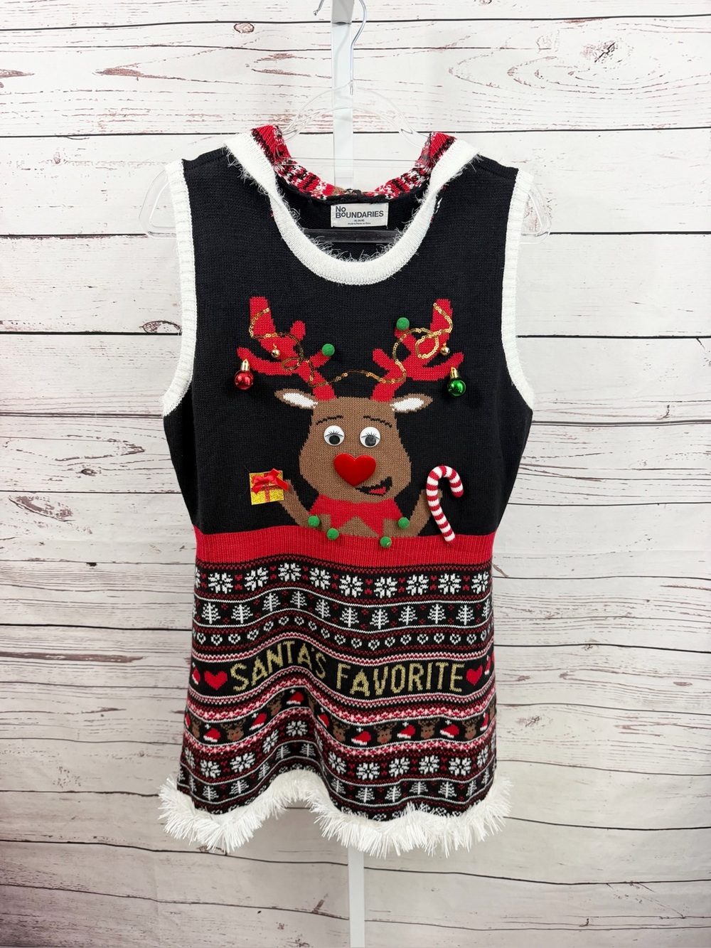 No Boundaries Santa's Favorite Black & Red Holiday Ugly Tank Sweater Dress XL